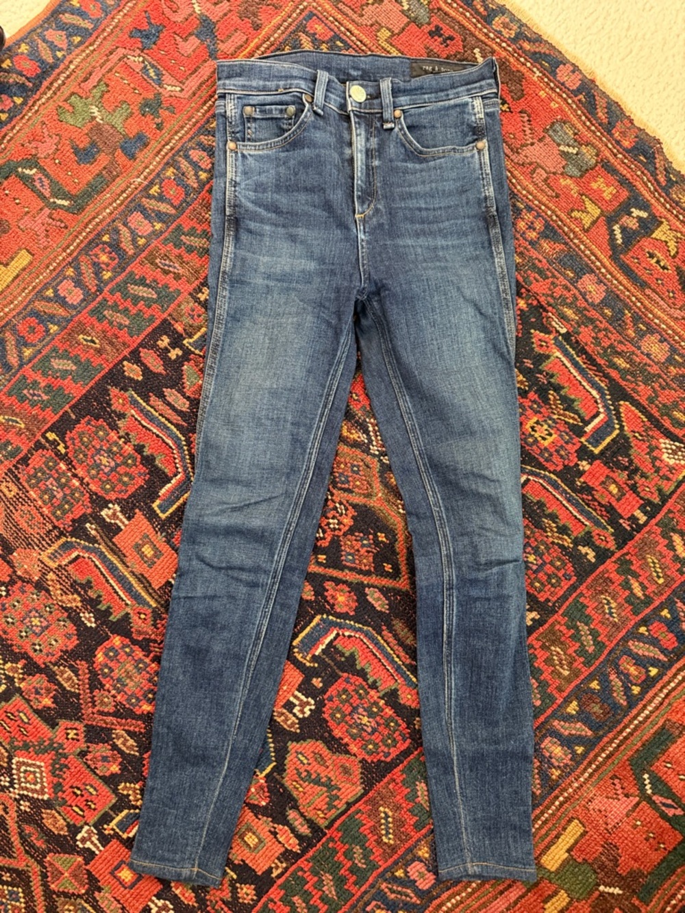 rag & bone Slim High-Rise Skinny Jeans in Blue Wash